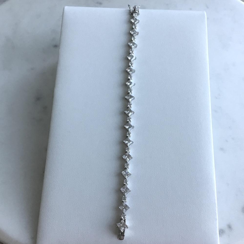 Sterling Princess-Cut & Round CZ Tennis Bracelet - Picture 4 of 13